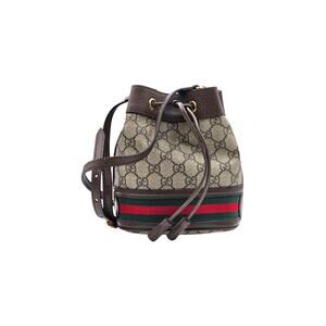 Gucci Ophidia GG Supreme Mini Bucket Bag 550620 213317 Stripe Canvas Brown - NWT